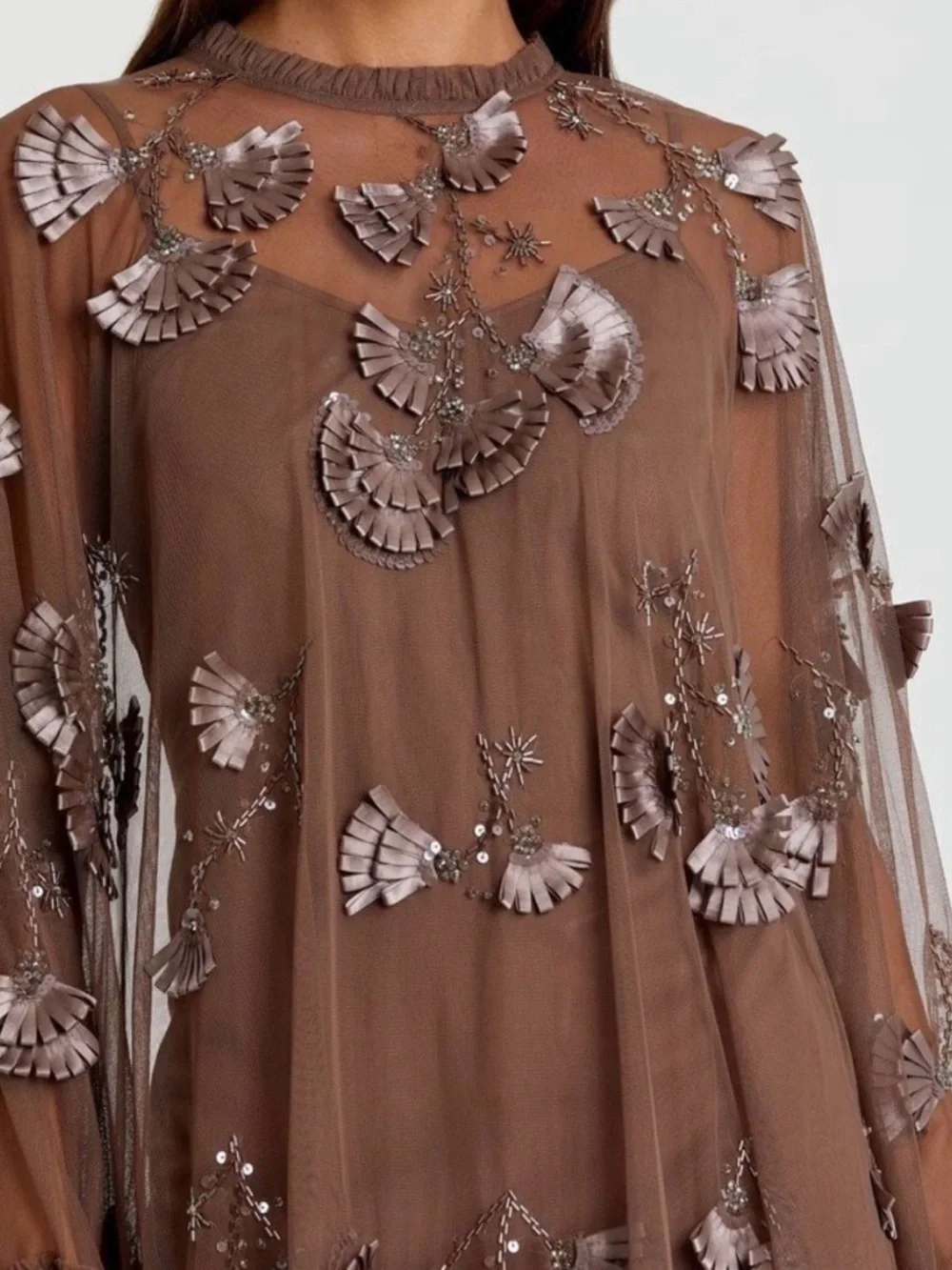 Mac Duggal Brown Embellished Tulle Dress - Picture 2 of 2